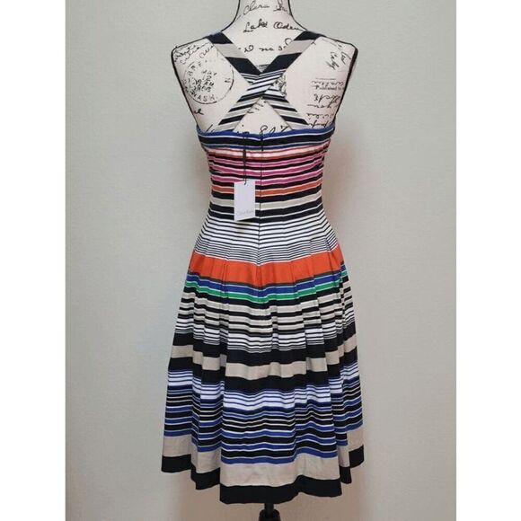 NWT CALVIN KLEIN Retro Striped Cross-back Pleated Dress SIZE S MSRP $134 - Picture 4 of 14